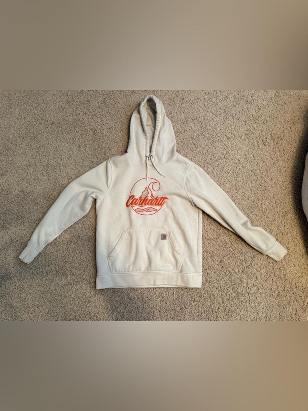 Carhartt Cream Hoodie with Orange Script Logo